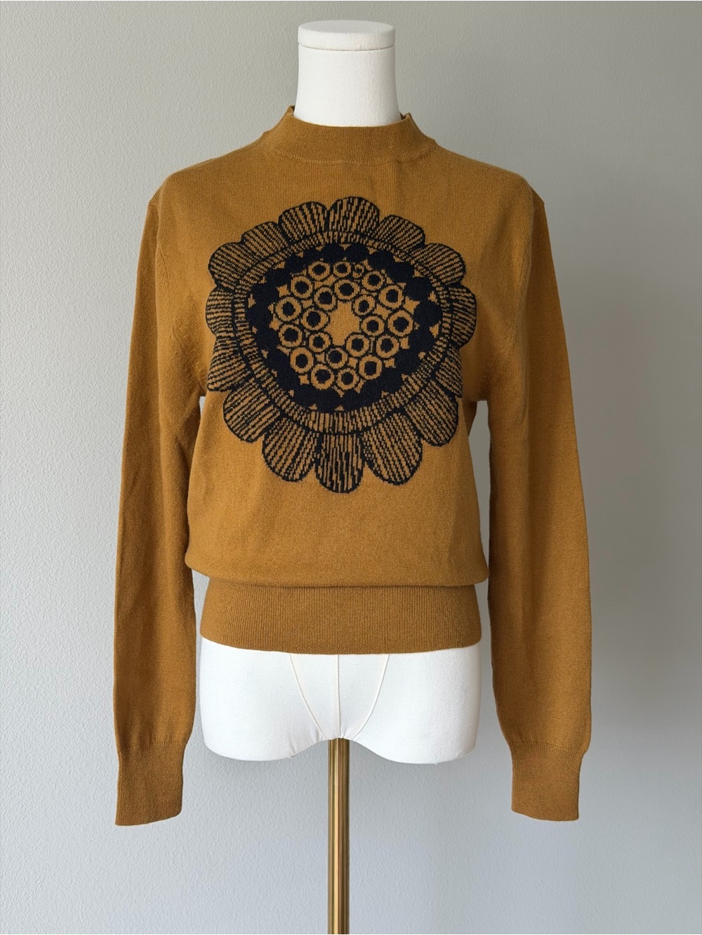 Marimekko & Uniqlo Wool Cashmere Floral Mustard/ Beige and Black Sweater  - S